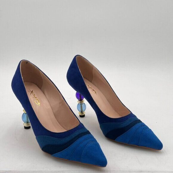 XYD Women Wave Pattern Pointed Toe Slip On Party Pumps Jewelry High Heel - Picture 2 of 7